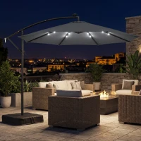 Outsunny 10 ft Cantilever Patio Umbrella with Light, Weight, Offset Hanging Outdoor Umbrella with Protective Cover, Dark Gray(m-10)