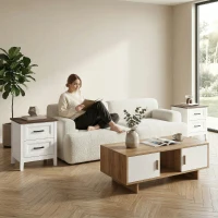 HOMCOM Farmhouse Nightstand Set of 2, Bedside Tables with 2 Drawers, Wood-Effect Top, White(m-10)