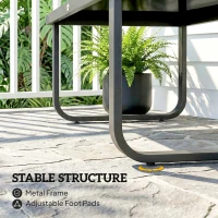 Outsunny Outdoor Patio Coffee Table, Rectangle Metal Side Table with Tempered Glass Tabletop, Adjustable Foot Pads(m-6)