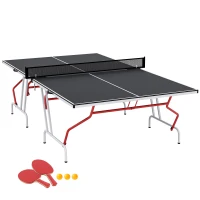 Soozier 9' x 5' Full Size Table Tennis Table, Folding Ping Pong Table with Paddles and Balls, Dark Grey(m-2)