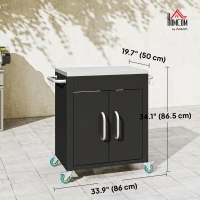 Outsunny Outdoor Grill Cart with Stainless Steel Top, Pizza Oven Table with Wheels Hooks Cabinet Handles,  Black(m-3)