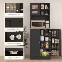 HOMCOM 66.5" Tall Kitchen Pantry Cabinet, Kitchen Hutch, Microwave Cabinet with Adjustable Shelves for Dining Room, Black(m-7)