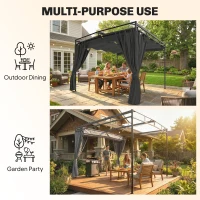 Outsunny 10' x 10' Retractable Pergola Canopy, Outdoor Pergola with Curtains, Metal Garden Gazebo Sun Shade Shelter for Patio(m-9)