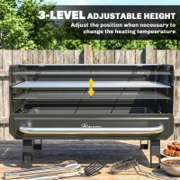 Outsunny Charcoal BBQ Grill, Portable Barbecue Grill with Adjustable Grates, Foldable Legs, Side Shelf for Camping Travel, Black(m-5)