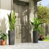 Outsunny 24" Tall Planters Set of 2, Indoor Outdoor Plastic Flower Pots with Inner Bucket and Drainage Holes, Dark Gray(m-8)