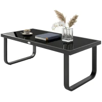 Outsunny Outdoor Patio Coffee Table, Rectangle Metal Side Table with Tempered Glass Tabletop, Adjustable Foot Pads(m-2)