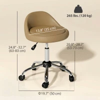HOMCOM Salon Stool, Adjustable Rolling Stool, Light Brown(m-3)