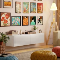 HOMCOM Floating TV Stand with Storage Cupboards for 45, 55, 65in TVs, Wall Mounted TV Console Entertainment Unit, White(m-9)