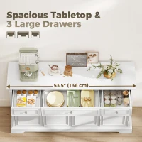HOMCOM Sideboard Buffet Cabinet, 54" Kitchen Storage Cabinet with Soft-Close Doors, 3 Drawers and 2 Adjustable Shelves, White(m-5)