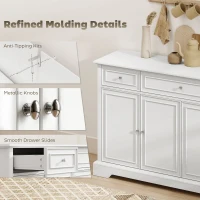 HOMCOM Sideboard Buffet Cabinet, 54" Kitchen Storage Cabinet with Soft-Close Doors, 3 Drawers and 2 Adjustable Shelves, White(m-9)