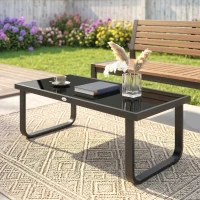Outsunny Outdoor Patio Coffee Table, Rectangle Metal Side Table with Tempered Glass Tabletop, Adjustable Foot Pads(m-8)