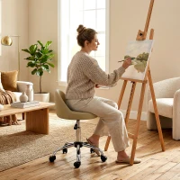 HOMCOM Salon Stool, Adjustable Rolling Stool, Light Brown(m-1)