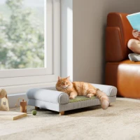 PawHut Pet Sofa, Dog Couch Bed for Small Dogs, Elevated Pet Sofa with Solid Feet for Indoor Kittens, Grey(m-10)