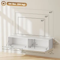 HOMCOM Floating TV Stand with Storage Cupboards for 45, 55, 65in TVs, Wall Mounted TV Console Entertainment Unit, White(m-3)