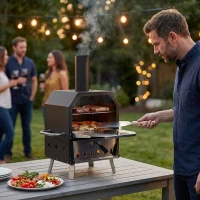 Outsunny Outdoor Pizza Oven with 12" Pizza Stone, Peel, Wood Fired 2-Layer Stainless Steel Pizza Maker(m-10)