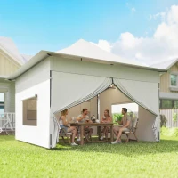 Outsunny 12 x 12 ft Pop Up Canopy Tent with Peak Top, UPF50+ 420D Outdoor Instant Canopy Shelter with Side Pockets, Silver(m-1)