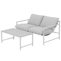 Outsunny 2 Piece Patio Furniture Set, Outdoor Loveseat Sofa Set with Thick Cushions and Coffee Table for Porch Garden, Light Grey(m-2)