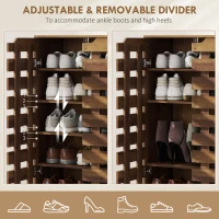 HOMCOM Shoe Cabinet, 20 Pair Shoe Storage Cabinet with Hollowed-Out Doors, Distressed Brown(m-5)