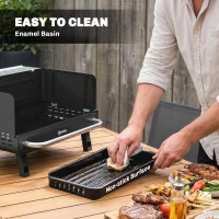 Outsunny Charcoal BBQ Grill, Portable Barbecue Grill with Adjustable Grates, Foldable Legs, Side Shelf for Camping Travel, Black(m-9)