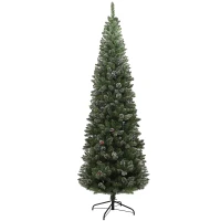 HOMCOM 7.5ft Artificial Pencil Christmas Tree with 980 Branches, Pinecones, Metal Stand, Realistic Xmas Tree for Home(m-11)