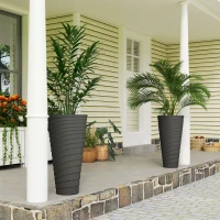 Outsunny 29" Tall Planters Set of 2, Indoor Outdoor Stackable Taper Planters with Drainage Holes, Black(m-1)