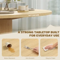 HOMCOM Round Dining Table for 5, 47 Inch Kitchen Table with Fluted Pedestal Base, for Kitchen Living Room Dining Room, Natural(m-4)