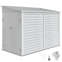 Outsunny 4.6' x 9' Steel Outdoor Storage Shed, Lean to Shed, Metal Tool House with Foundation Kit, Lockable Doors, Gloves and 2 Air Vents for Backyard, Patio, Lawn, White(m-12)