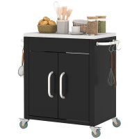Outsunny Outdoor Grill Cart with Stainless Steel Top, Pizza Oven Table with Wheels Hooks Cabinet Handles,  Black(m-2)