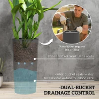 Outsunny 24" Tall Planters Set of 2, Indoor Outdoor Plastic Flower Pots with Inner Bucket and Drainage Holes, Dark Gray(m-6)