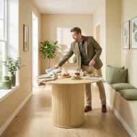 HOMCOM Round Dining Table for 5, 47 Inch Kitchen Table with Fluted Pedestal Base, for Kitchen Living Room Dining Room, Natural(m-9)