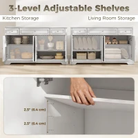 HOMCOM Sideboard Buffet Cabinet, 54" Kitchen Storage Cabinet with Soft-Close Doors, 3 Drawers and 2 Adjustable Shelves, White(m-6)