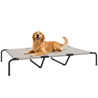 PawHut Elevated Dog Bed, Outdoor Dog Cot, Raised Dog Bed for Large Dogs with Breathable Mesh, Beige(m-11)