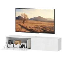 HOMCOM Floating TV Stand with Storage Cupboards for 45, 55, 65in TVs, Wall Mounted TV Console Entertainment Unit, White(m-2)