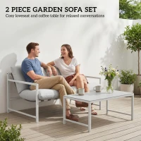 Outsunny 2 Piece Patio Furniture Set, Outdoor Loveseat Sofa Set with Thick Cushions and Coffee Table for Porch Garden, Light Grey(m-4)