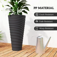 Outsunny 29" Tall Planters Set of 2, Indoor Outdoor Stackable Taper Planters with Drainage Holes, Black(m-6)