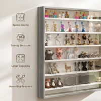 HOMCOM 7-Tier Display Cabinet, Shot Glass Display Case, Glass Curio Cabinet with 2 Glass Doors and 6 Adjustable Shelves, Grey(m-6)