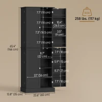 HOMCOM 65" Kitchen Cabinet, Kitchen Pantry Cabinet with 4 Doors and 16 Door Shelves for Dining Room, Black(m-3)