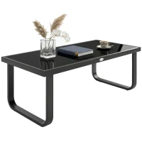 Outsunny Outdoor Patio Coffee Table, Rectangle Metal Side Table with Tempered Glass Tabletop, Adjustable Foot Pads(m-11)