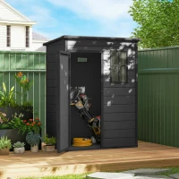 Outsunny 5 x 3FT Garden Shed with Floor, Outdoor Storage Shed with Lockable Door, Window and Vent for Backyard, Patio, Dark Grey(m-8)