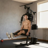 Soozier Home Gym Equipment Weight Training Machine, Multifunction Workout Machine with 143lbs Weight Stack for Full Body Workout and Strength Training, Black(m-8)