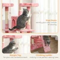 PawHut 68-inch Multi-Level Cat Scratching Tree Kitty Activity Center Post Tower Condo Pet Furniture w/ Toy Pink(m-5)