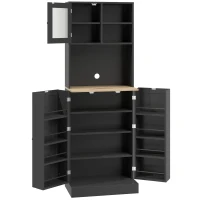 HOMCOM 66.5" Tall Kitchen Pantry Cabinet, Kitchen Hutch, Microwave Cabinet with Adjustable Shelves for Dining Room, Black(m-2)