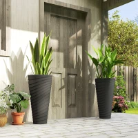 Outsunny 29" Tall Planters Set of 2, Indoor Outdoor Stackable Taper Planters with Drainage Holes, Black(m-8)