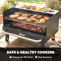 Outsunny Charcoal BBQ Grill, Portable Barbecue Grill with Adjustable Grates, Foldable Legs, Side Shelf for Camping Travel, Black(m-6)
