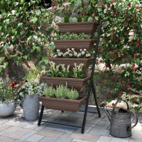 Outsunny 5-Tier Raised Garden Bed with 5 Planter Box, Outdoor Plant Stand Grow Containers with Leaking Holes, Brown(m-10)
