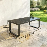 Outsunny Outdoor Patio Coffee Table, Rectangle Metal Side Table with Tempered Glass Tabletop, Adjustable Foot Pads(m-3)