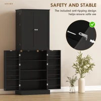 HOMCOM 65" Kitchen Cabinet, Kitchen Pantry Cabinet with 4 Doors and 16 Door Shelves for Dining Room, Black(m-6)