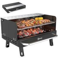 Outsunny Charcoal BBQ Grill, Portable Barbecue Grill with Adjustable Grates, Foldable Legs, Side Shelf for Camping Travel, Black(m-11)