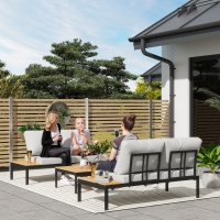 Outsunny 4 Piece L Shaped Garden Furniture Set, 4 Seater Outdoor Corner Garden Set, 2 Loveseats, 2 Coffee Tables, Teak