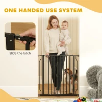 PawHut 30"- 34" Easy Install Pet Gate w/ Door & Double Locking System, Extra Wide Dog Gate for Stairs, Hallways, Black(m-5)